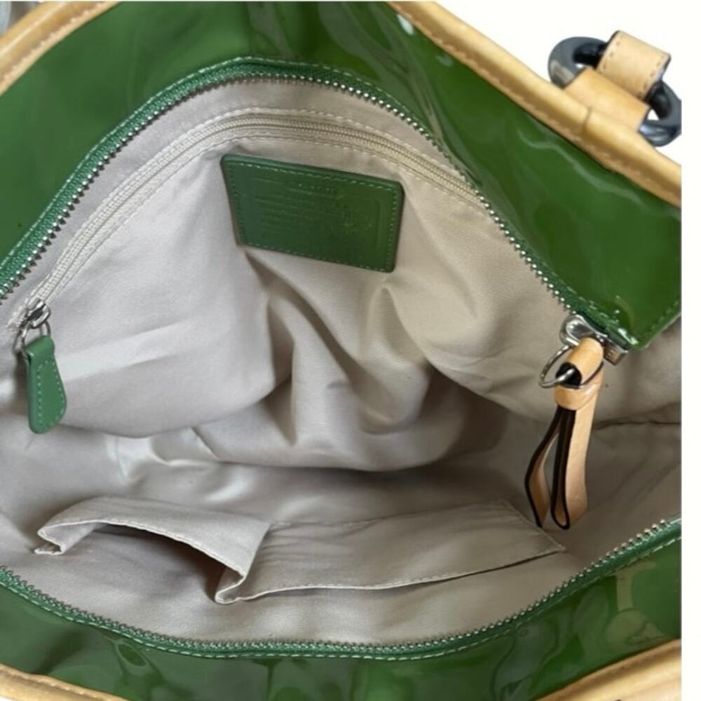 Coach Peyton Apple Green Patent Leather Embossed “C” Logo Tote Bag - Picture 6 of 10